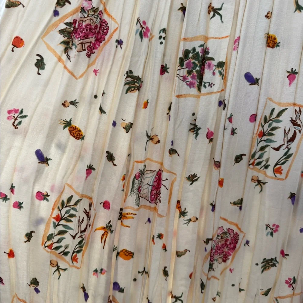 Vintage Surrealist Floral Cream Maxi Skirt NWT